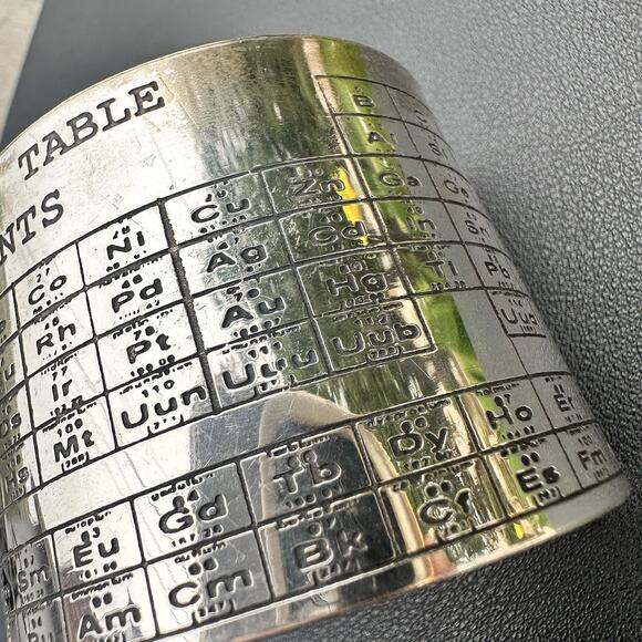 Periodic Table Of Elements Cuff Bracelet Silver Tone Wide Men’s Unisex Chemistry - Picture 2 of 5